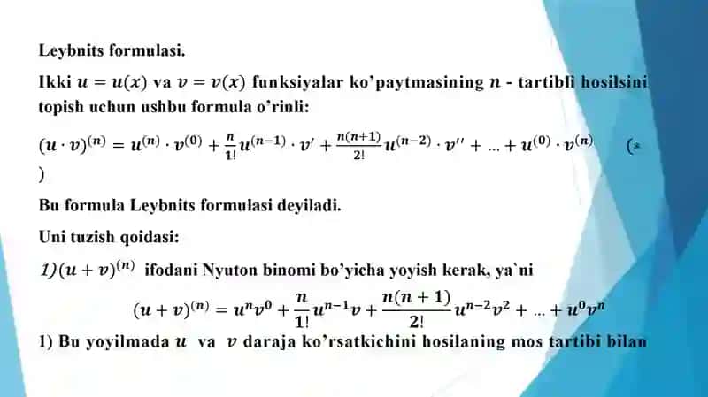 Yuqori tartibli hosila va differensiallar 4