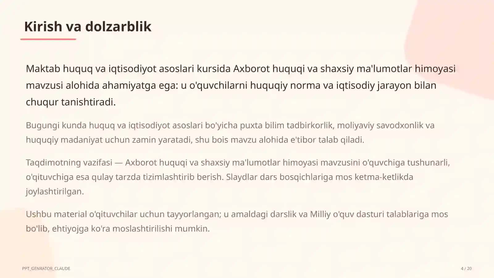 Axborot huquqi va shaxsiy ma'lumotlar himoyasi (11-sinf) 4