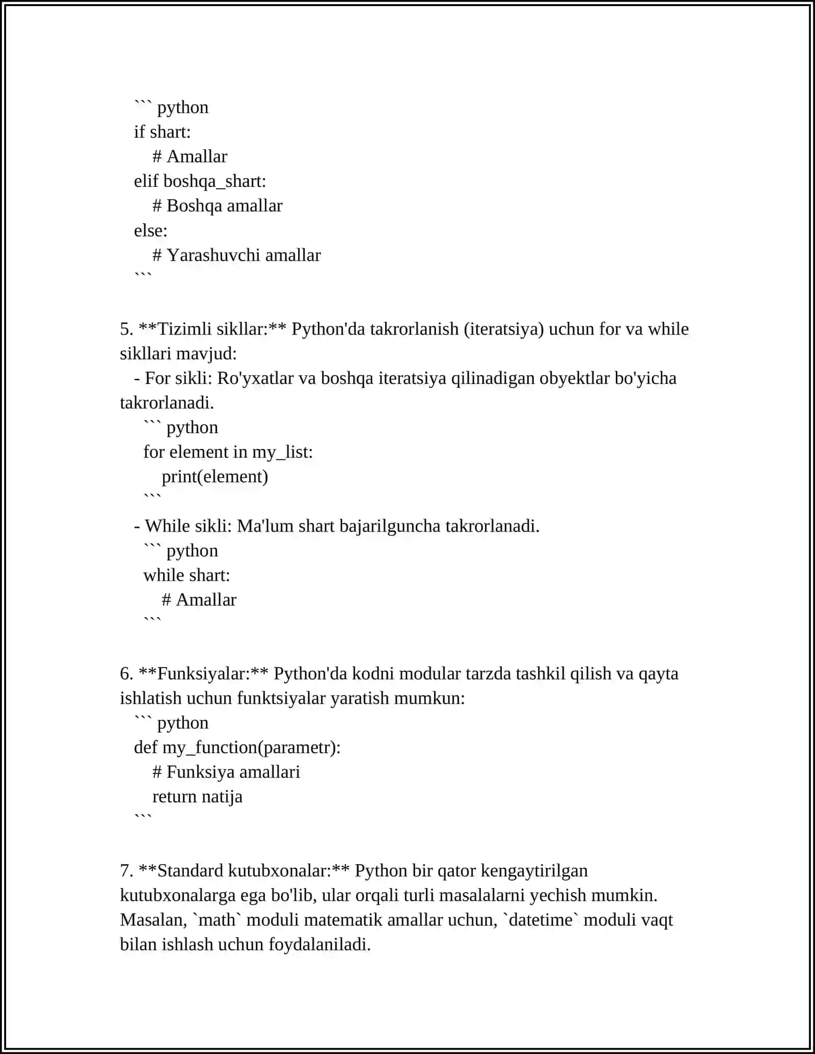MUSTAQIL ISH Mavzu: PYTHON 4