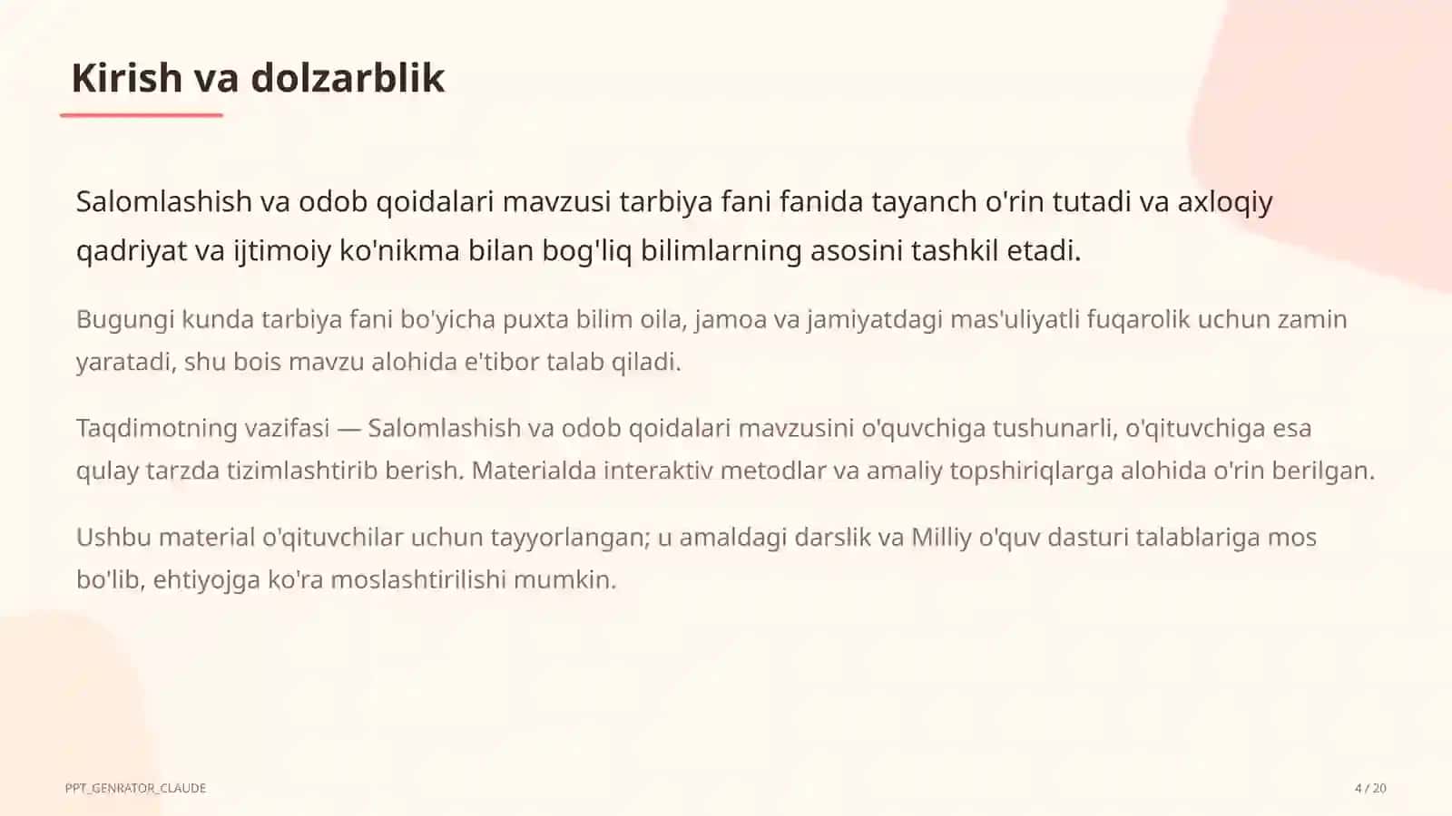 Salomlashish va odob qoidalari (1-sinf) 4