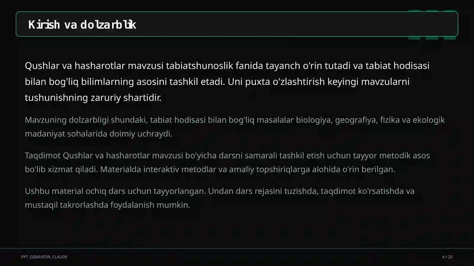 Qushlar va hasharotlar (2-sinf) 4