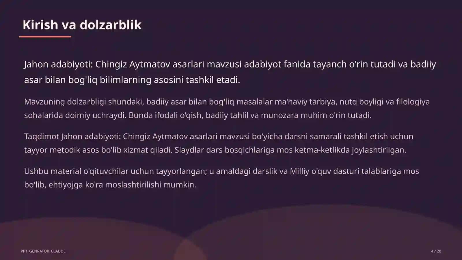 Jahon adabiyoti: Chingiz Aytmatov asarlari (11-sinf) 4