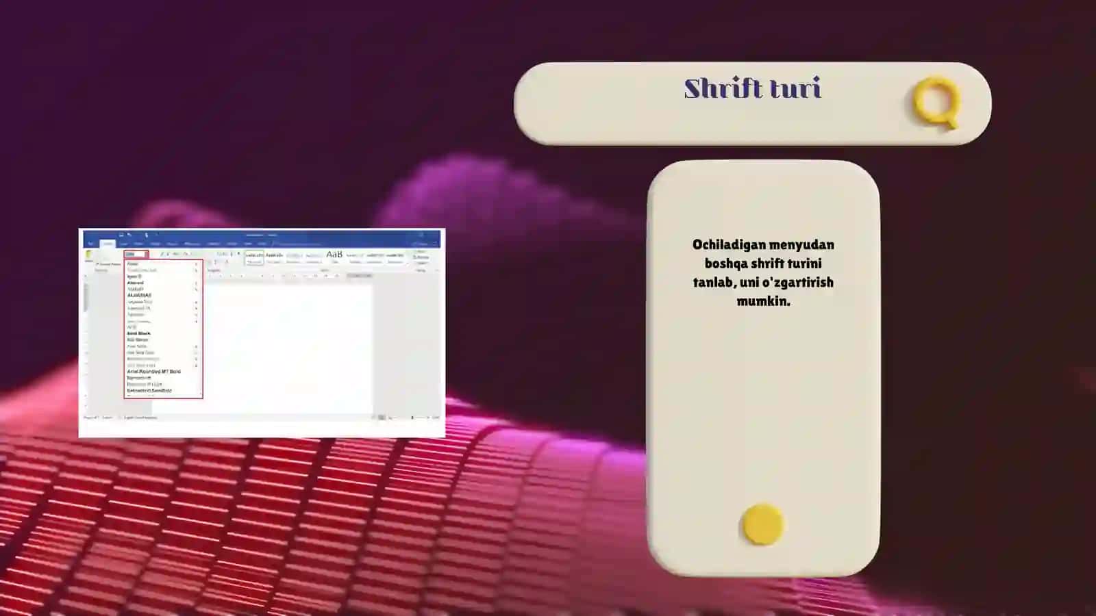 SHRIFT TURI, O'LCHAMI VA RANGINI O'ZGARTIRISH. MATNNI TEKISLASH 4