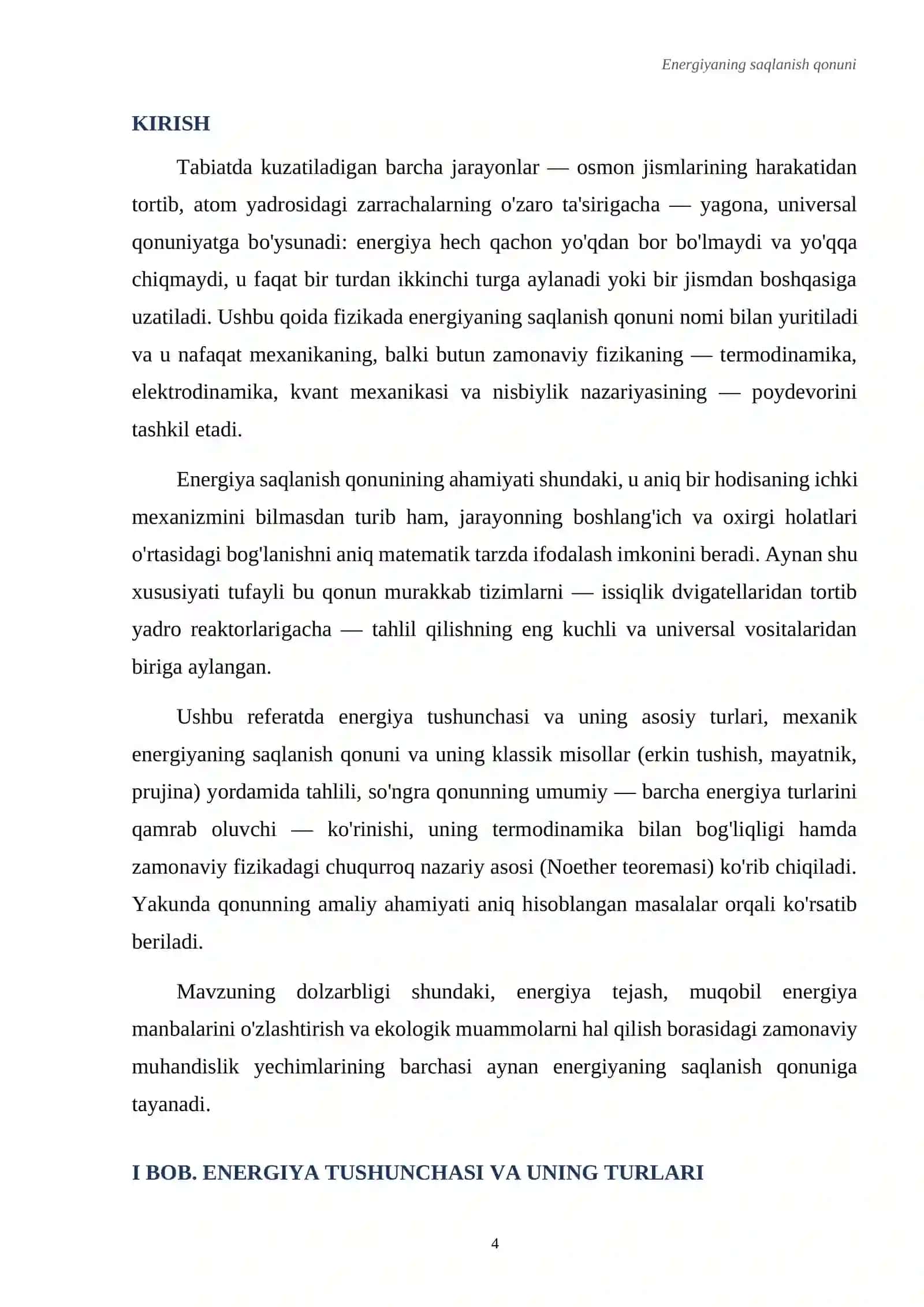 REFERAT. Energiyaning saqlanish qonuni 4