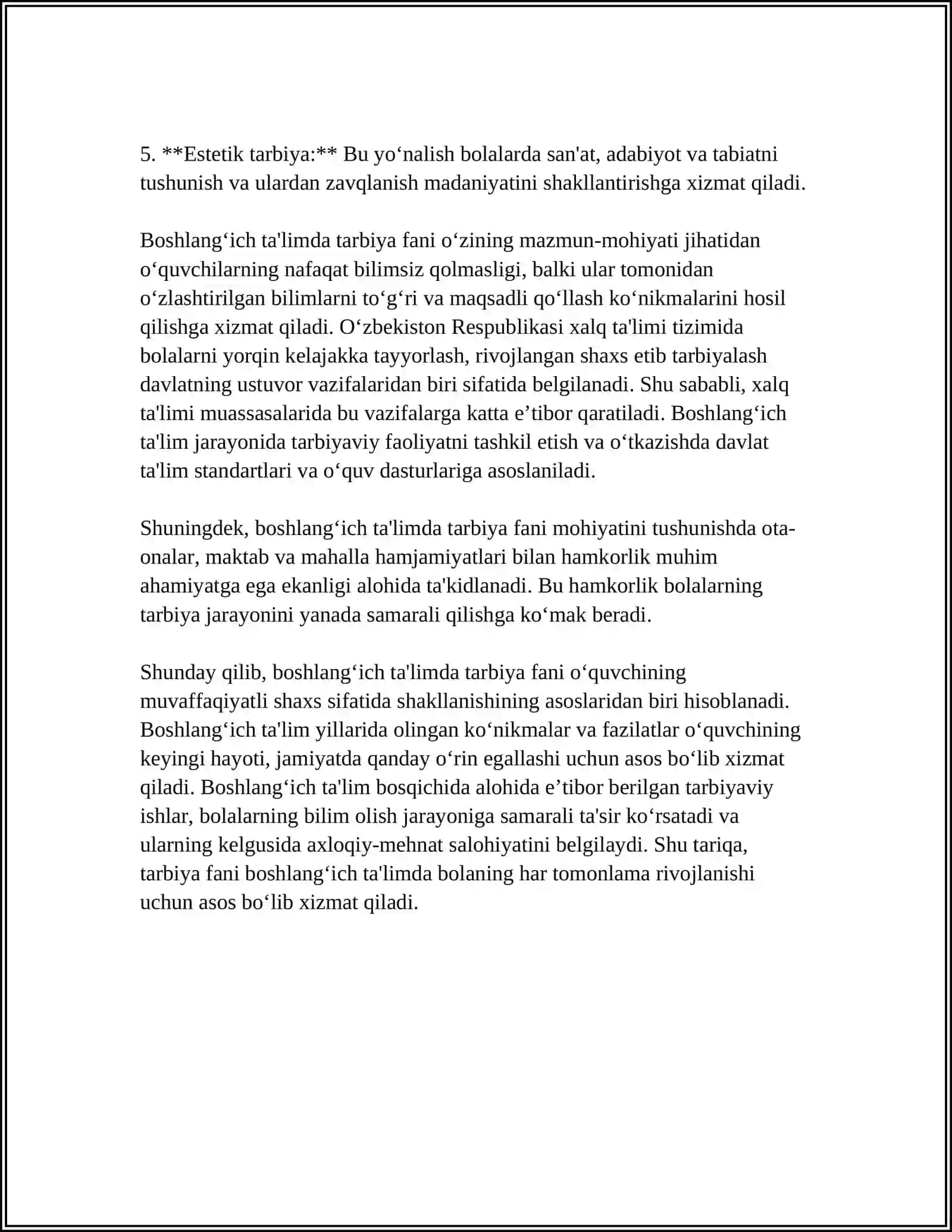 BOSHLANGʻICH TAʼLIMDA TARBIYA FANI OʻQITISHNING MAQSADI VA VAZIFALARI 4