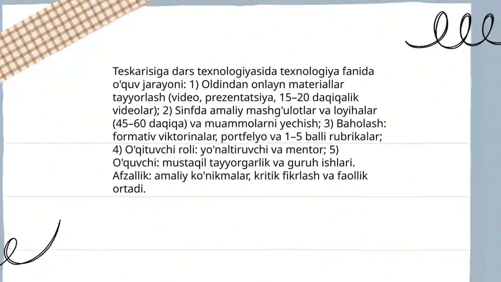 Texnologiya ta'limi nazariyasi va metodikasi fanidan ta'limiy va tarbiyaviy innovotsion metodlarni qo'llay olish 4