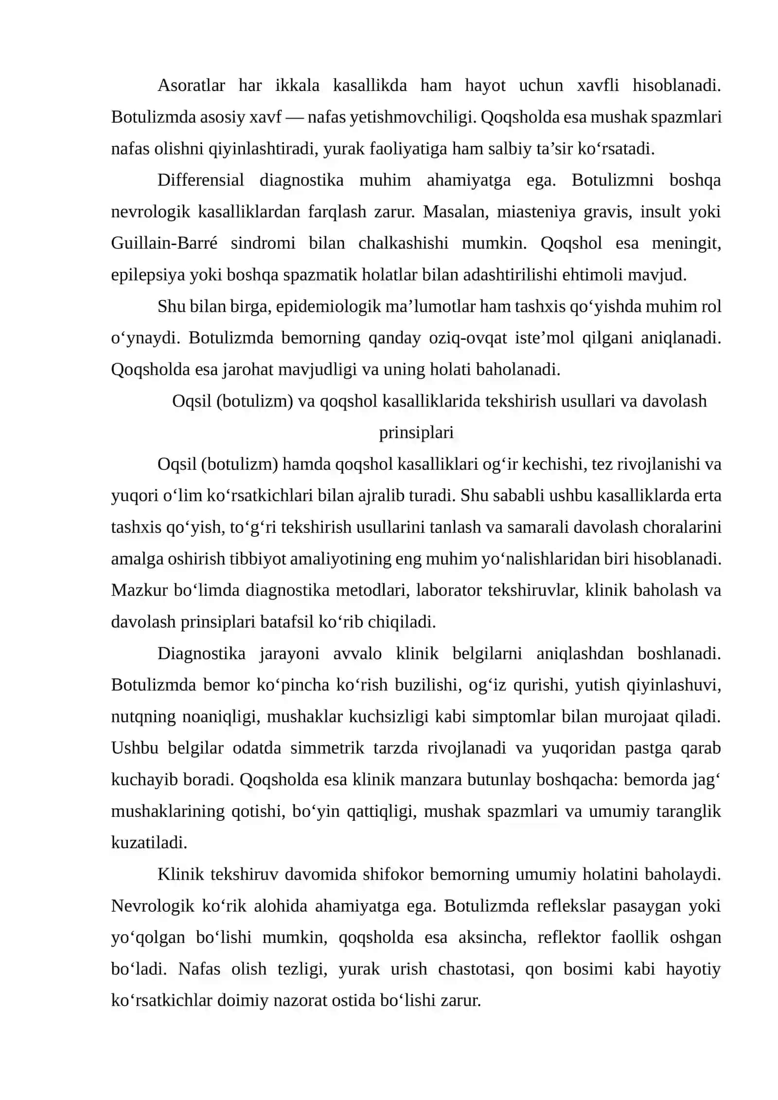 OQSIL, QOQSHOL KASSALLIKLARIDA TEKSHIRISH USULLARI, DAVOLASH VA SPETSIFIK PROFILAKTIKA O’TKAZISH 4