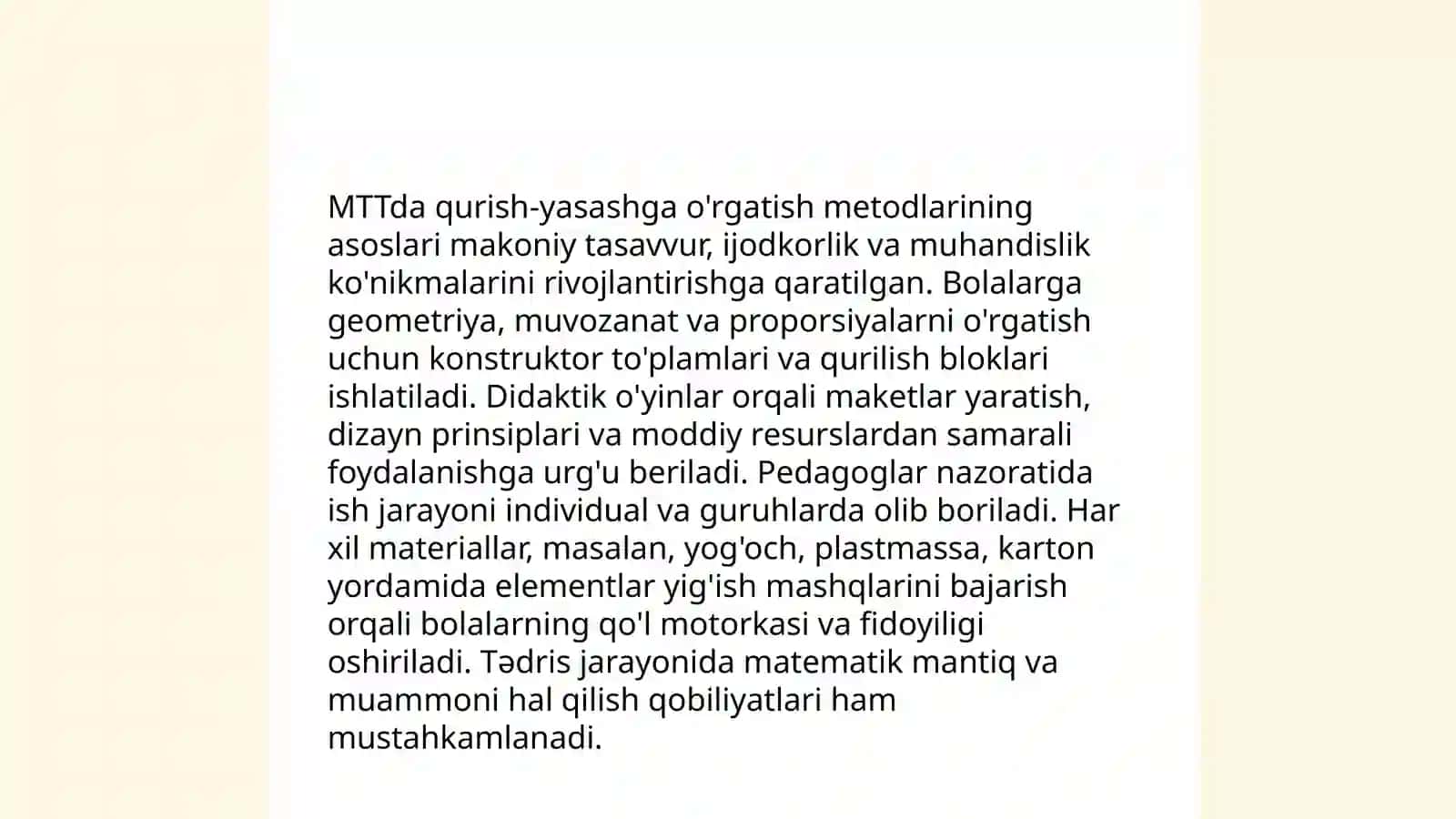 MTT ning turli yosh guruhlarida qurish-yasashga õrgatish metodlari 4