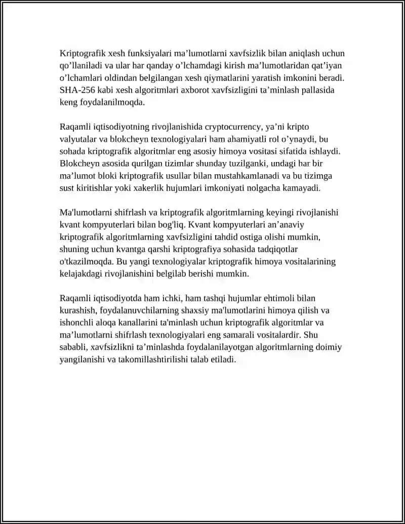 Raqamli iqtisodiyotda ma'lumotlarni shifrlash va kriptografik algoritmlar 4