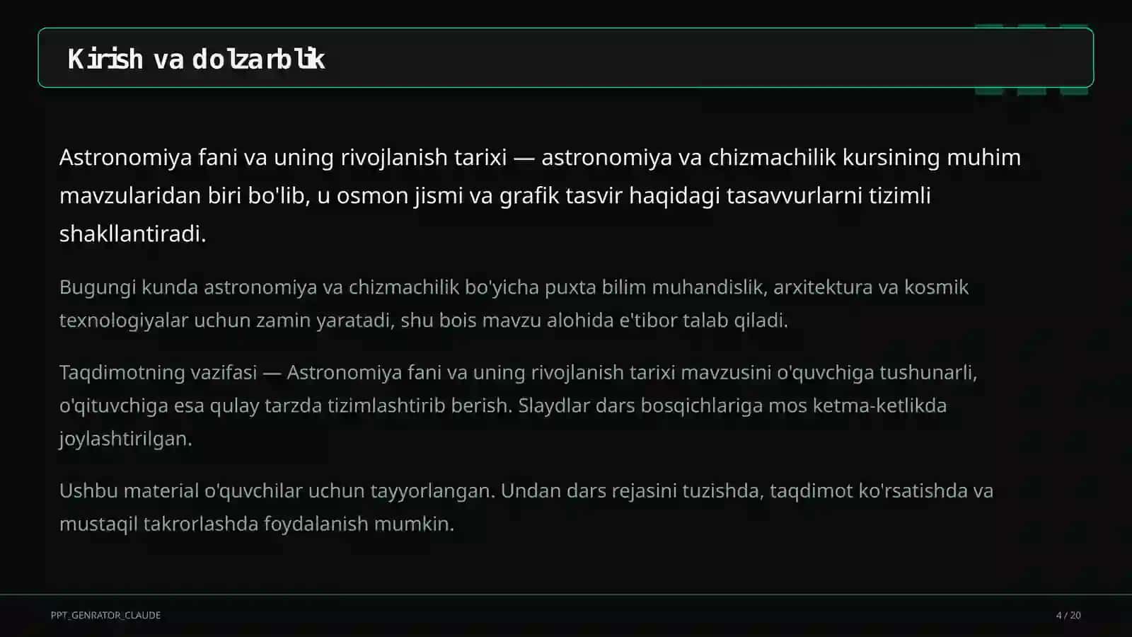 Astronomiya fani va uning rivojlanish tarixi (10-sinf) 4