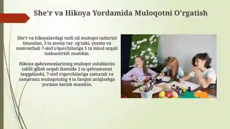 Samarali muloqot turlari mavzusini o‘qitishda badiiy pedagogikaimkoniyatlardanfoydalanish 4