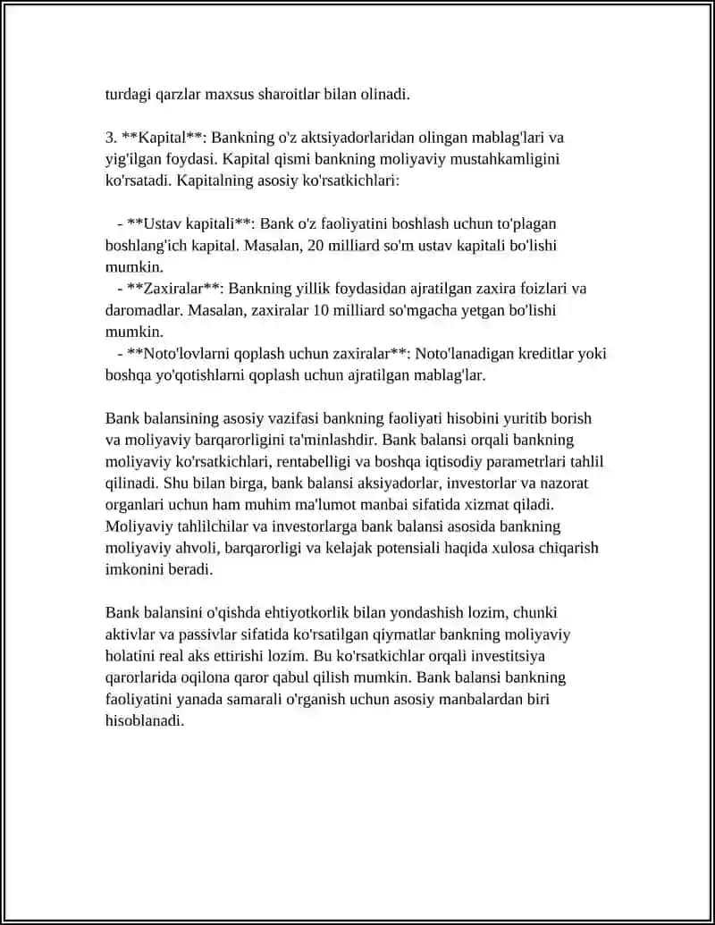 BANK BALANSI,UNING TUZILISHI VA BANK OPERATSIYALARINING BANK BALANSIGA TA'SIRI 4