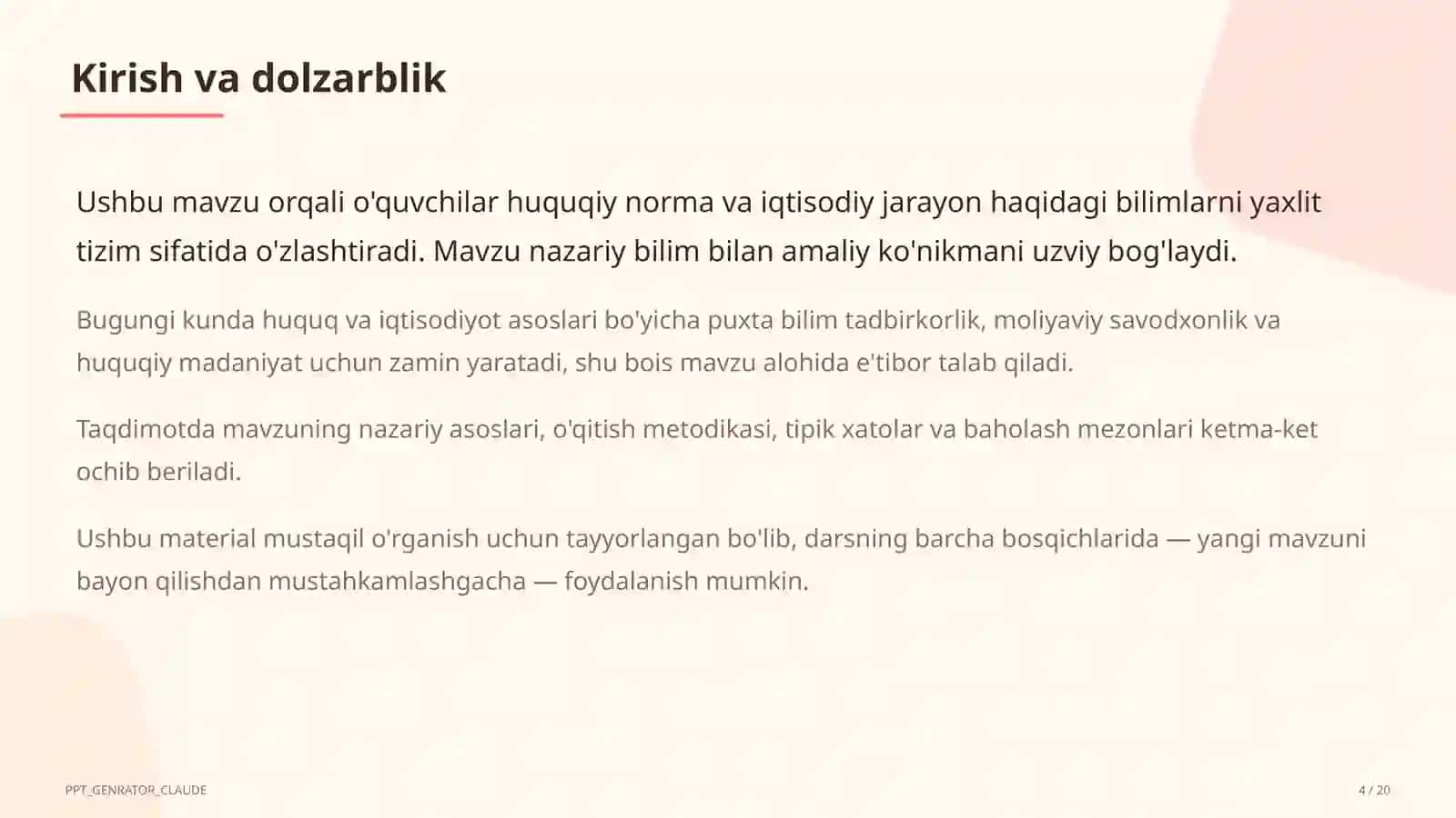 O'zbekiston Respublikasi Konstitutsiyasi: asosiy tamoyillar (9-sinf) 4