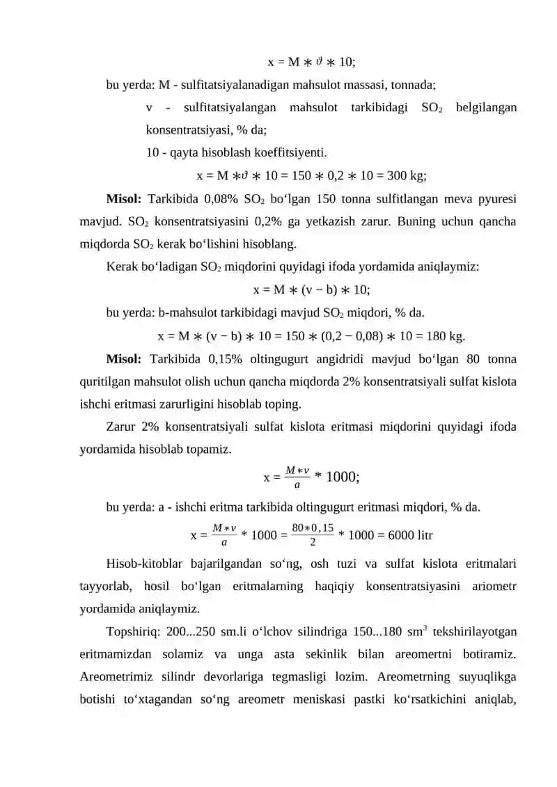 Quritish uchun qo‘shimcha moddalar va invertarlar miqdorini hisoblash 4