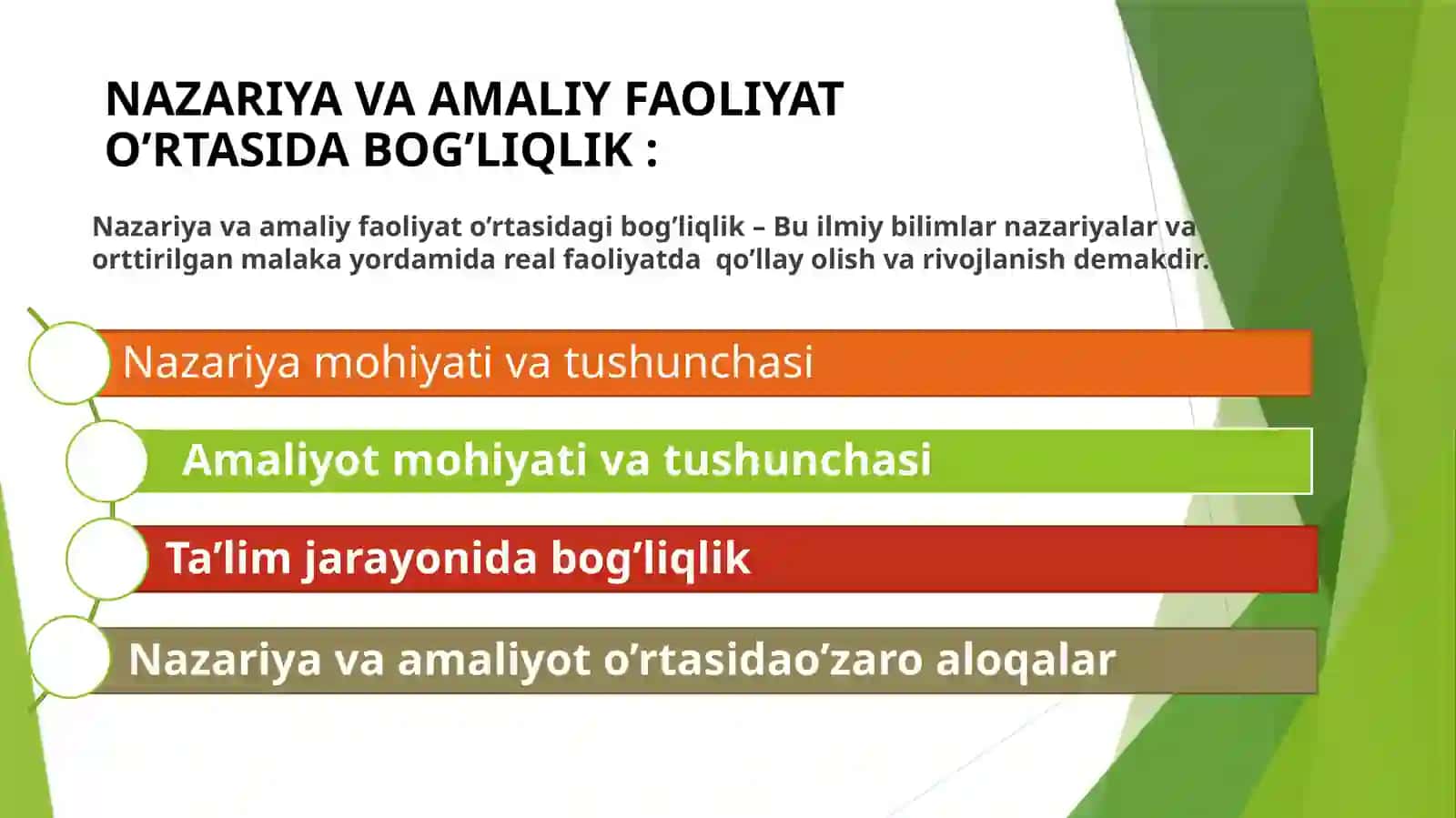 AKADEMIK FAOLIYAT INTEGRATSIYASI, NAZARIYAVA AMALIY UYG’UNLIGI AKKK 4
