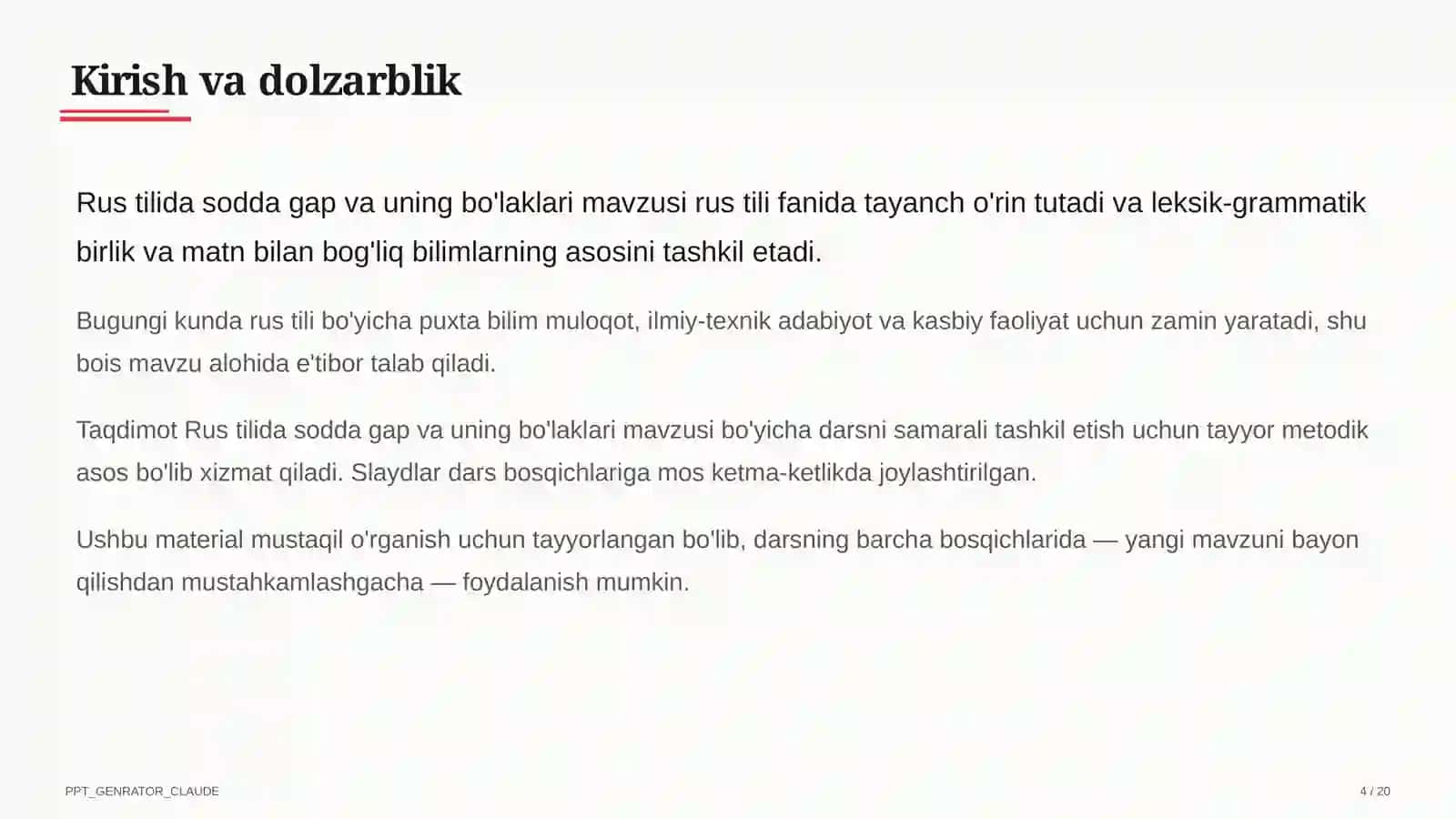 Rus tilida sodda gap va uning bo'laklari (8-sinf) 4