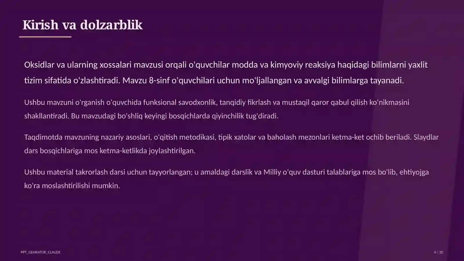 Oksidlar va ularning xossalari (8-sinf) 4