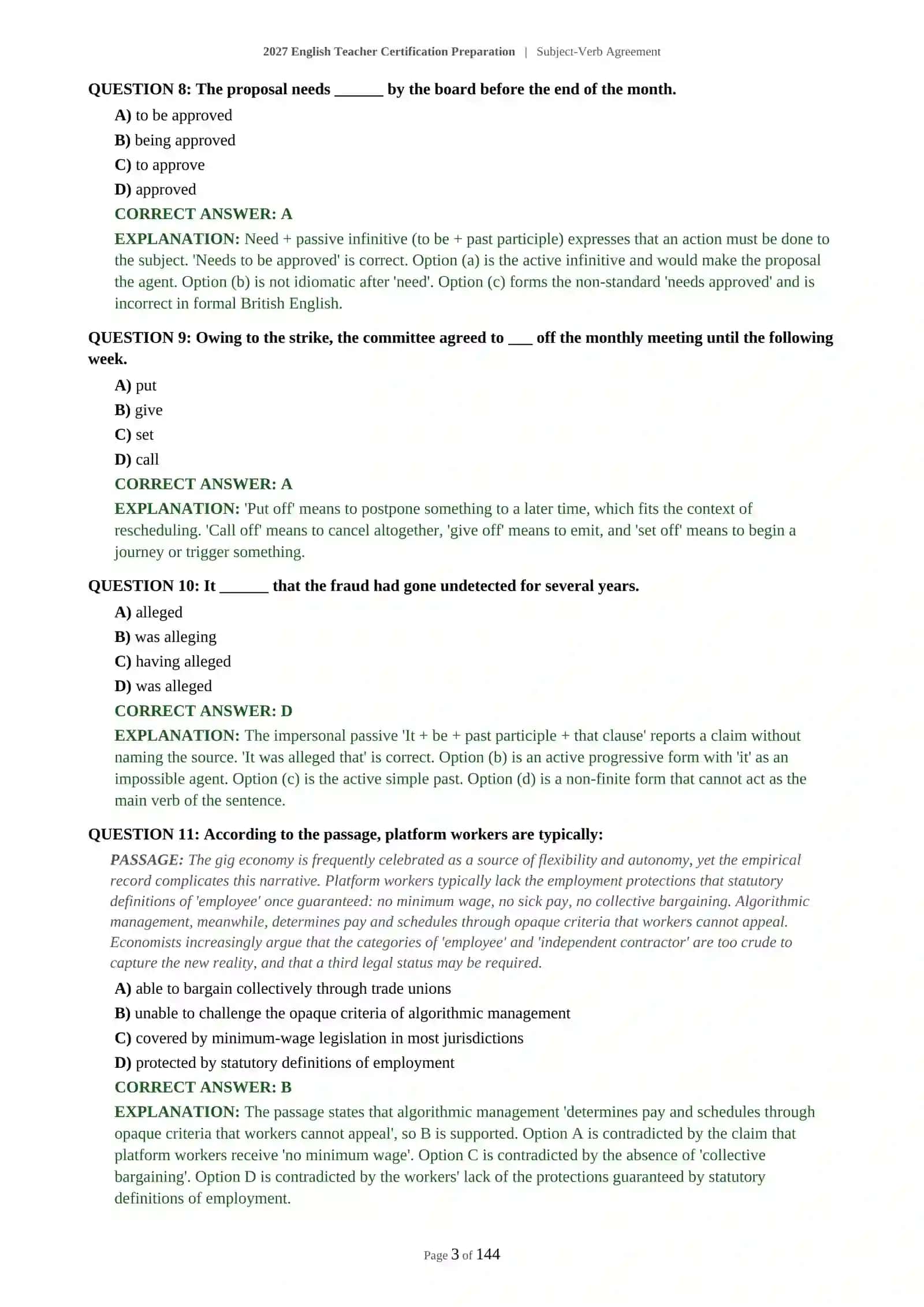 2027 English Teacher Certification Preparation | Subject-Verb Agreement 4