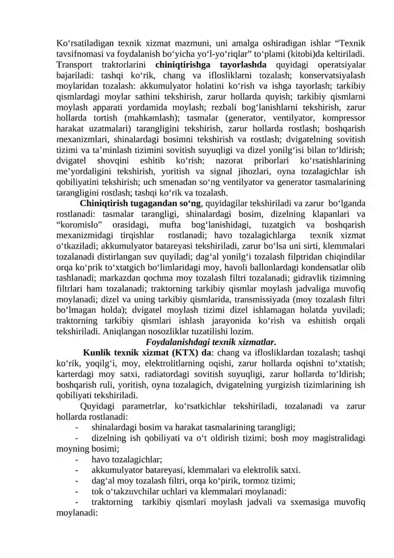 TRANSPORT ISHLARIDA QO‘LLANILADIGAN TRAKTORLARGA TEXNIK XIZMAT KO‘RSATISH 4