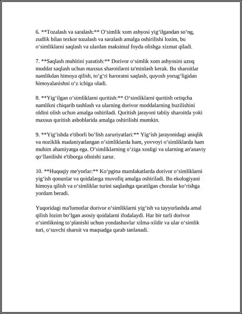 DORIVOR O‘SIMLIKLAR HOM ASHYOLARINI TAYYORLASH TARTIB QOIDALARI 4