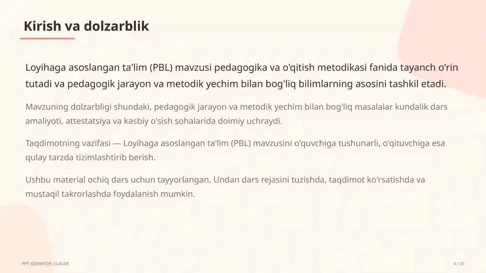 Loyihaga asoslangan ta'lim (PBL) 4