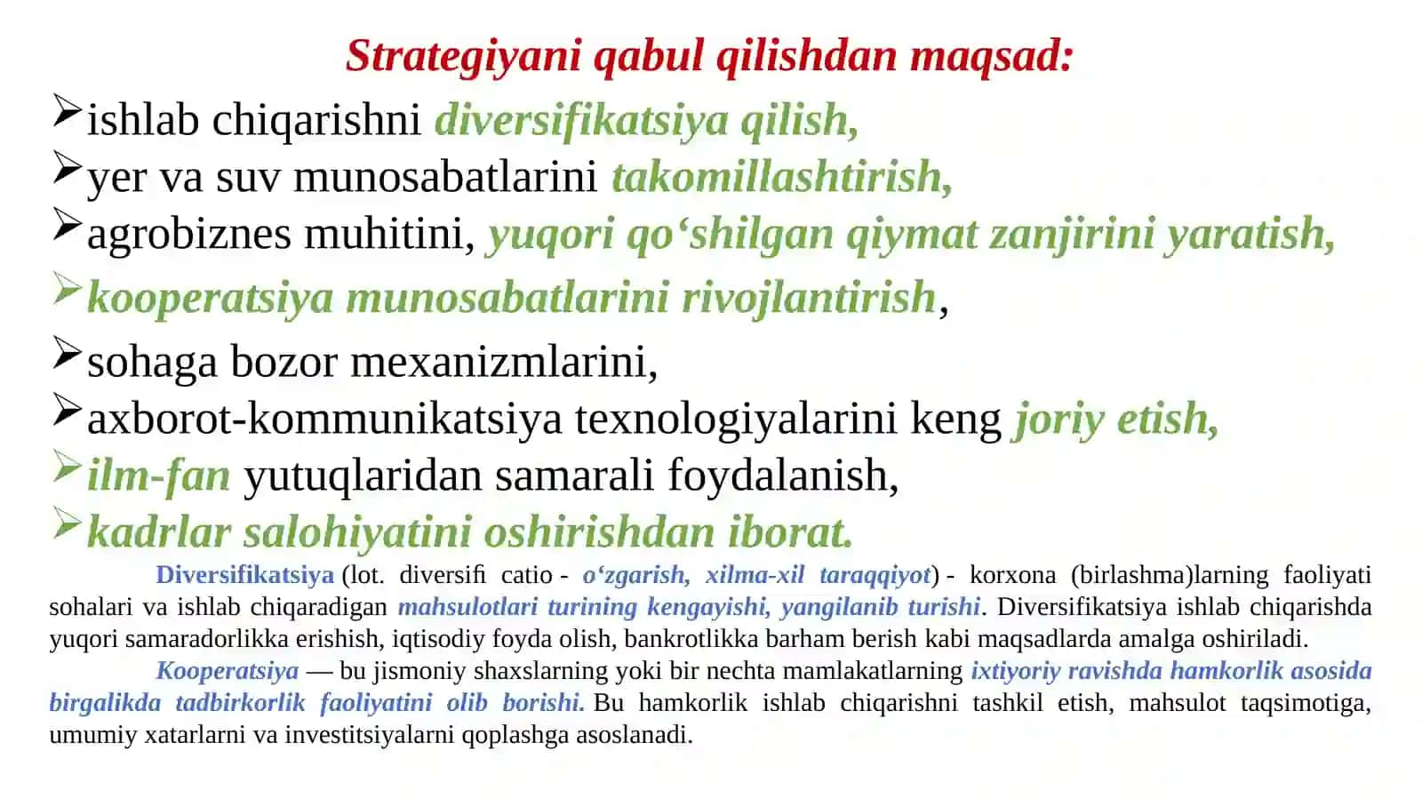 “O‘zbekiston Respublikasi qishloq xo‘jaligini rivojlantirishning 2020 — 2030-yillarga mo‘ljallangan strategiyasi” 4