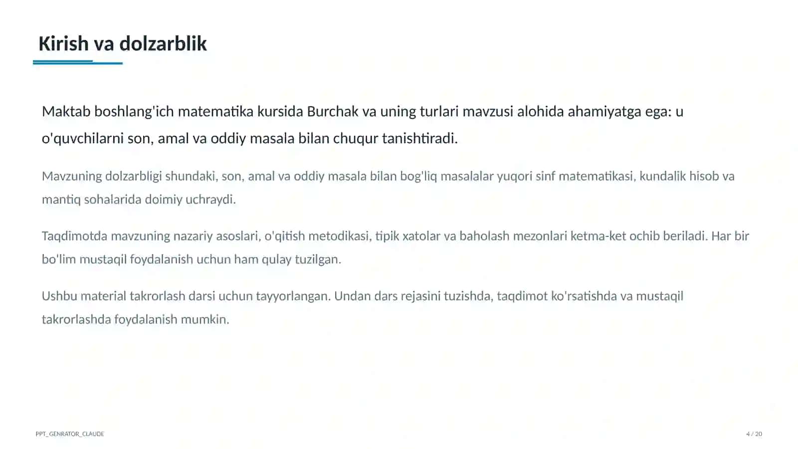 Burchak va uning turlari (4-sinf) 4