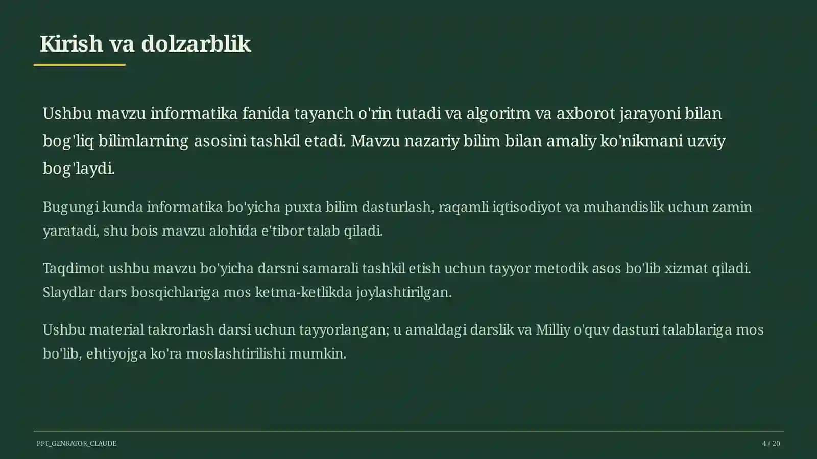 Algoritmlarning turlari: chiziqli, tarmoqlanuvchi, takrorlanuvchi (8-sinf) 4