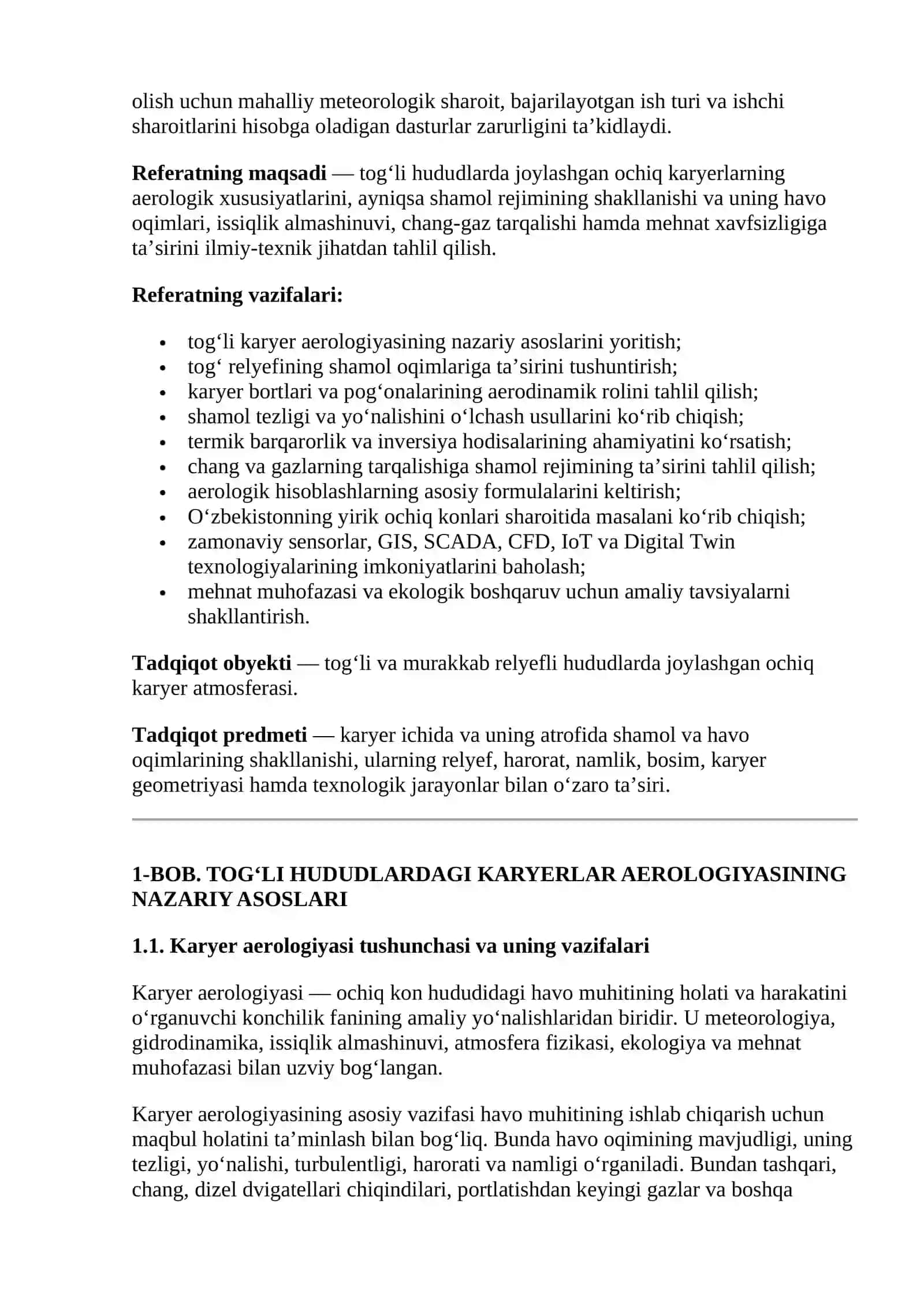 Tog‘li hududlarda joylashgan karyerlarning aerologik xususiyatlari va shamol rejimini hisobga olish 4