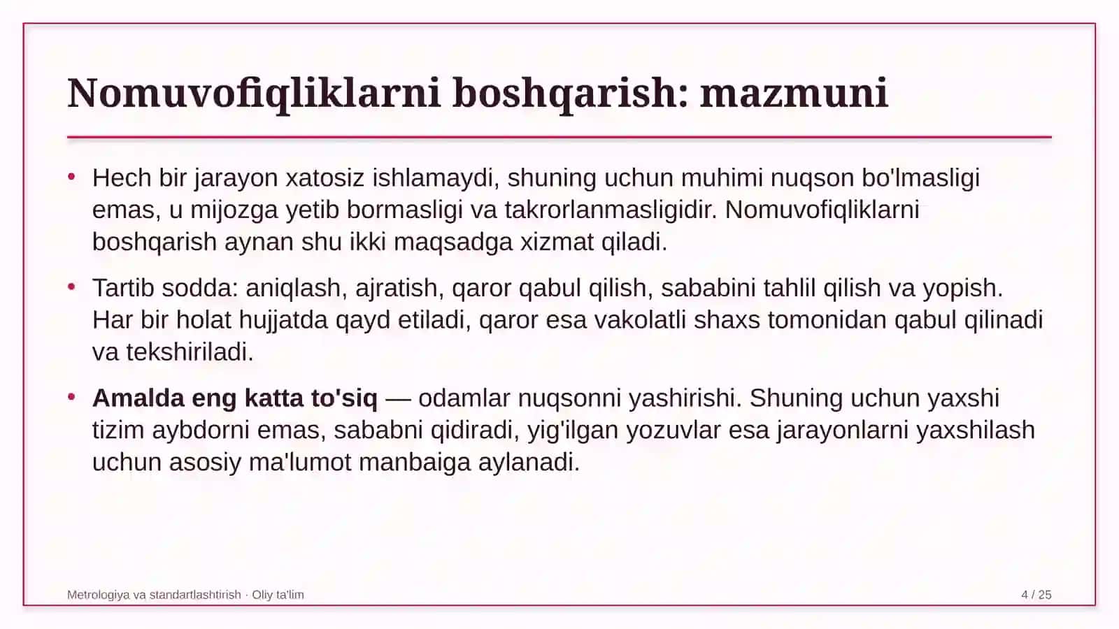 Metrologiya va standartlashtirish · Oliy ta'lim 4
