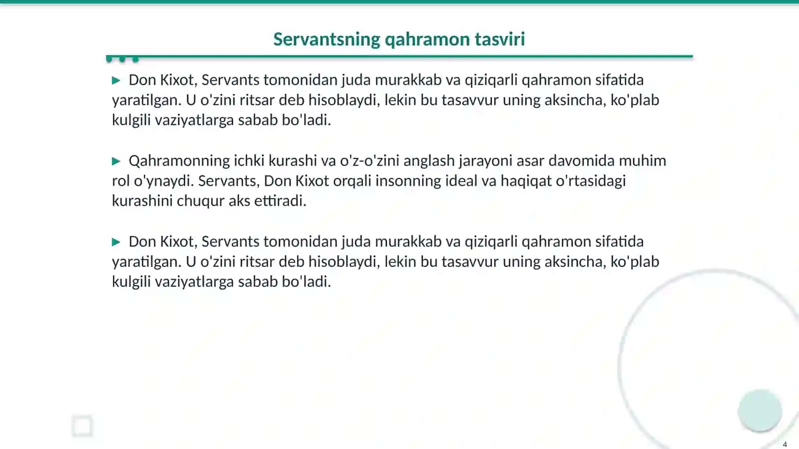 Don Kixotning an'ana yangilik 4