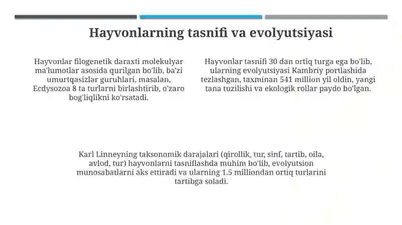 Hayvonot olamining xilma xilligi va uning tabiatdagi o'rni 4