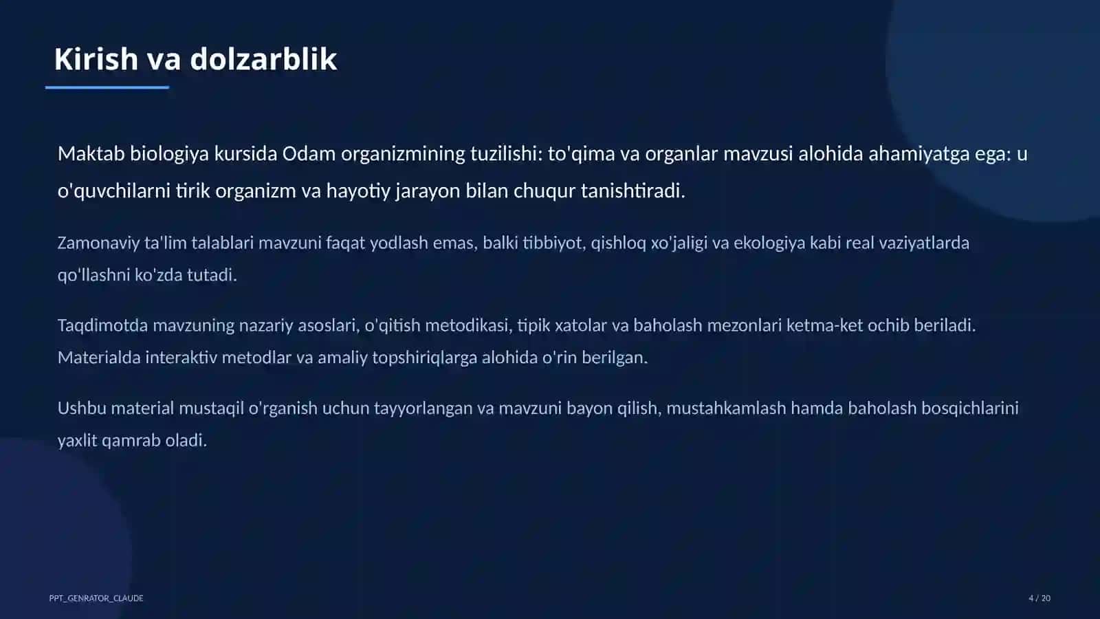 Odam organizmining tuzilishi: to'qima va organlar (8-sinf) 4