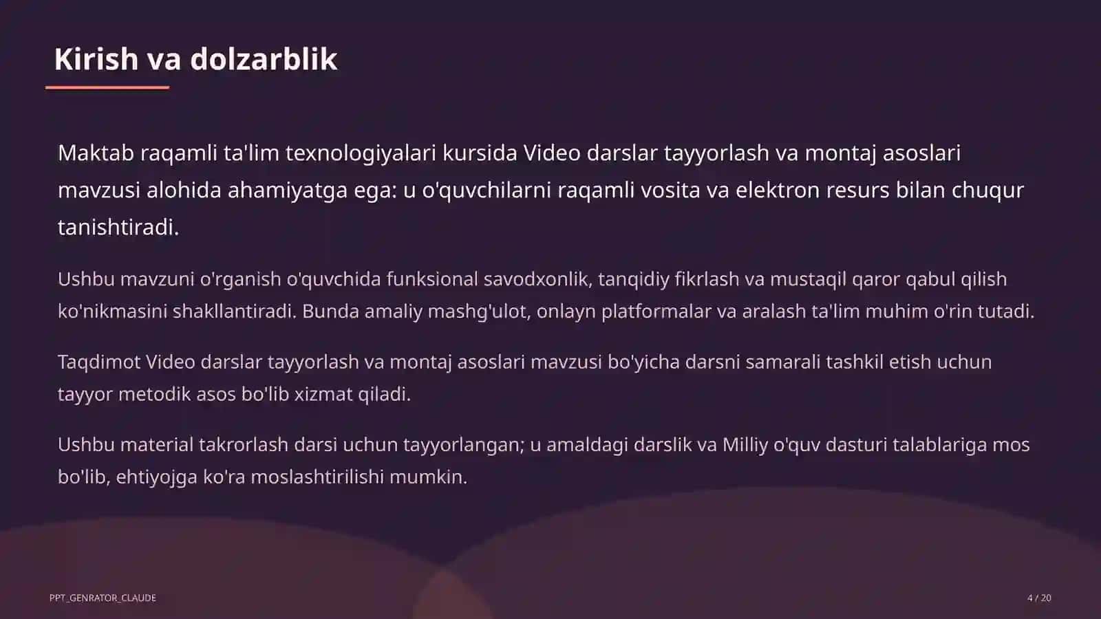 Video darslar tayyorlash va montaj asoslari 4