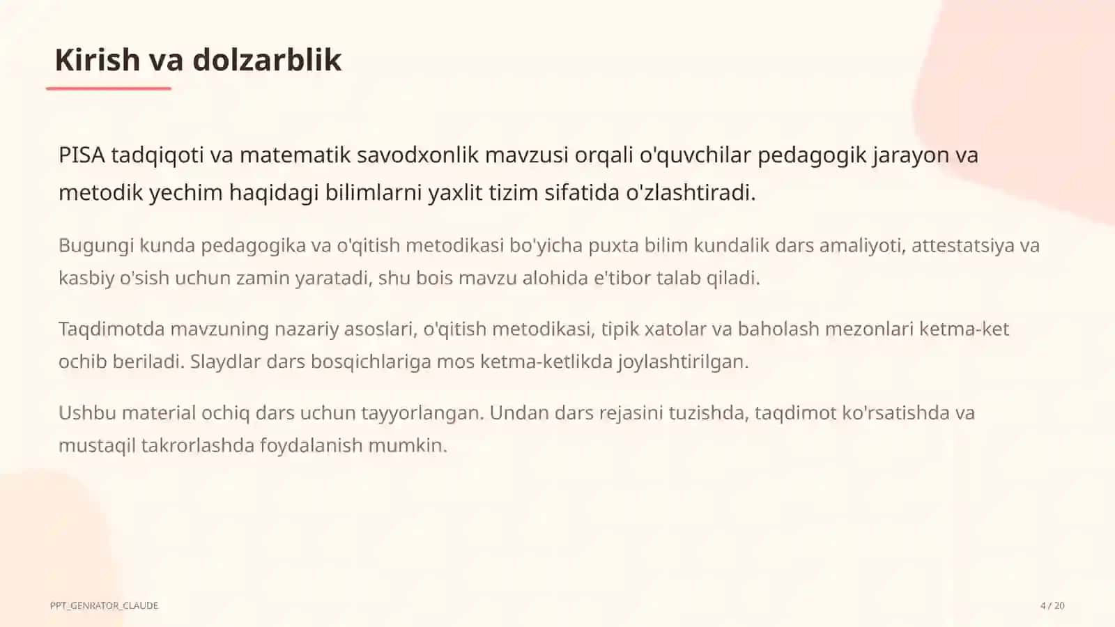 PISA tadqiqoti va matematik savodxonlik 4