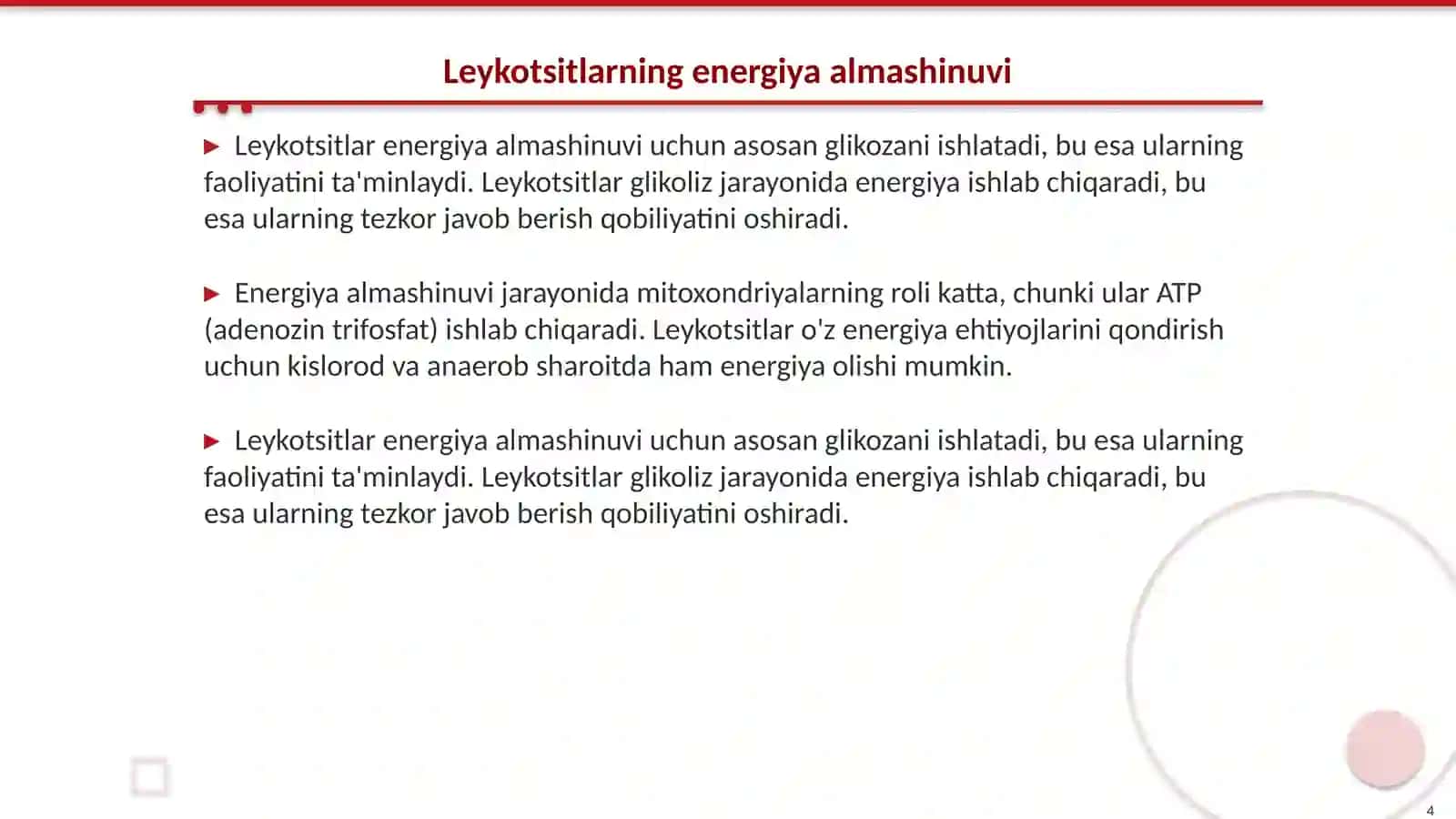 Leykotsitlar metabolizmi xususiyatlari 4