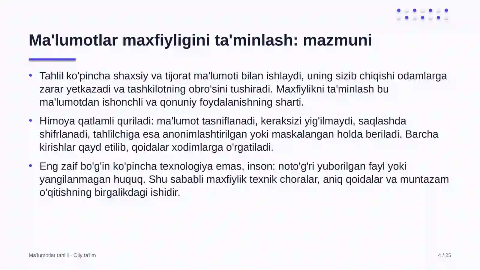Erkin iqtisodiy zonalarda ma'lumotlar bilan ishlashda maxfiylikni ta'minlash 4