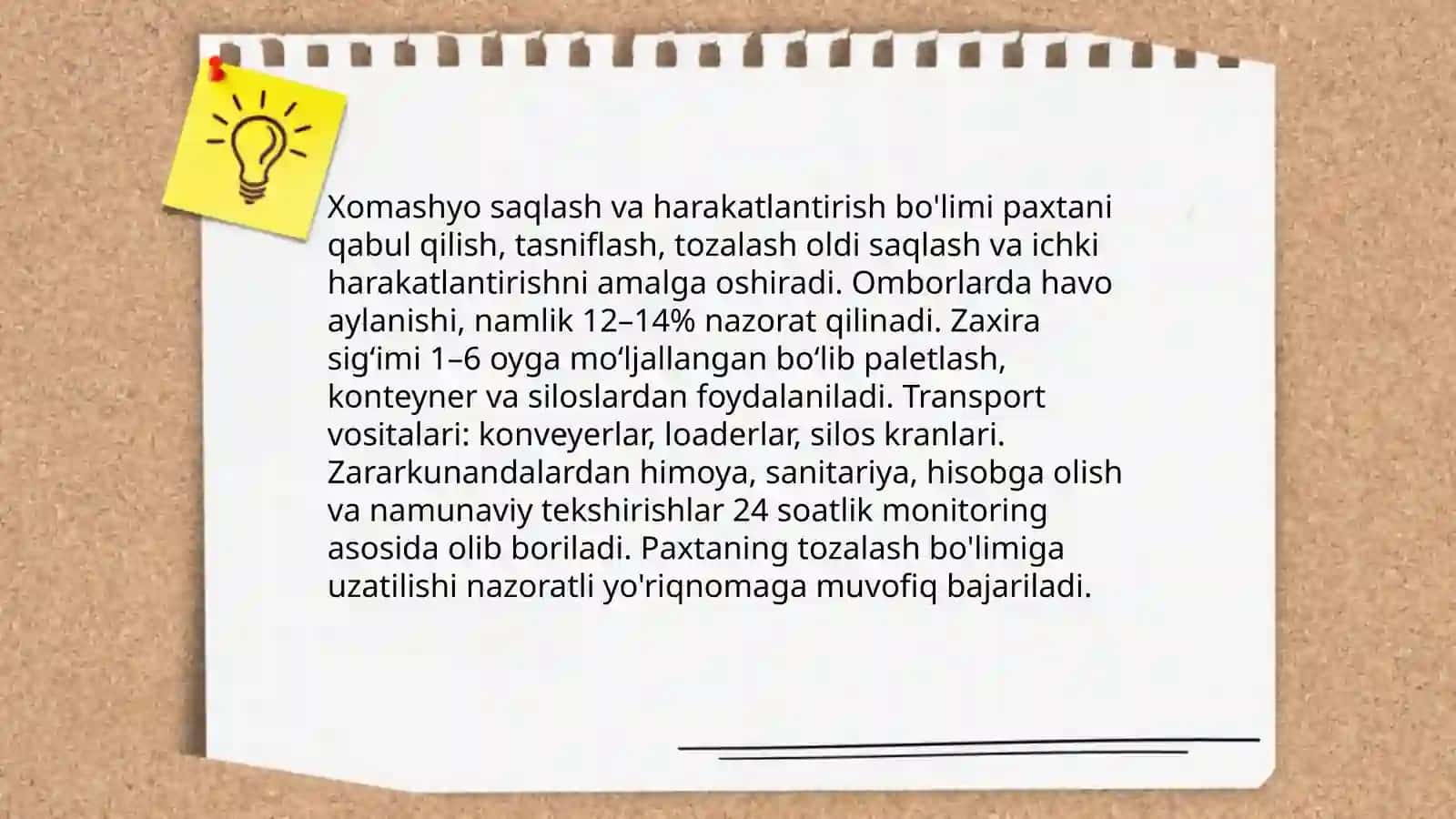 Paxta tozalash korxonalarining ishlab chiqarish boʻlimlari 4
