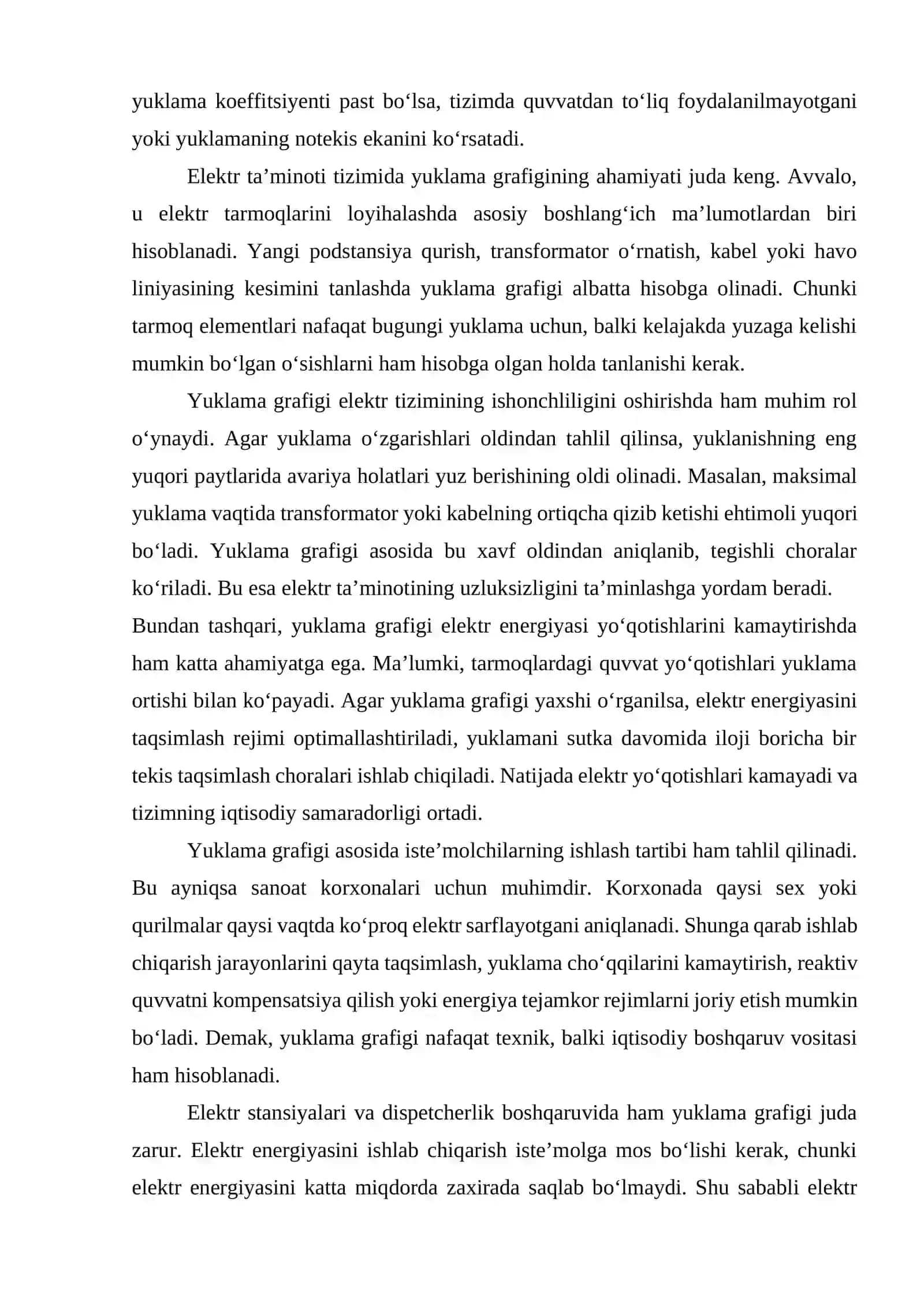 Yuklama grafigi asosida transformator quvvatini tanlash 4