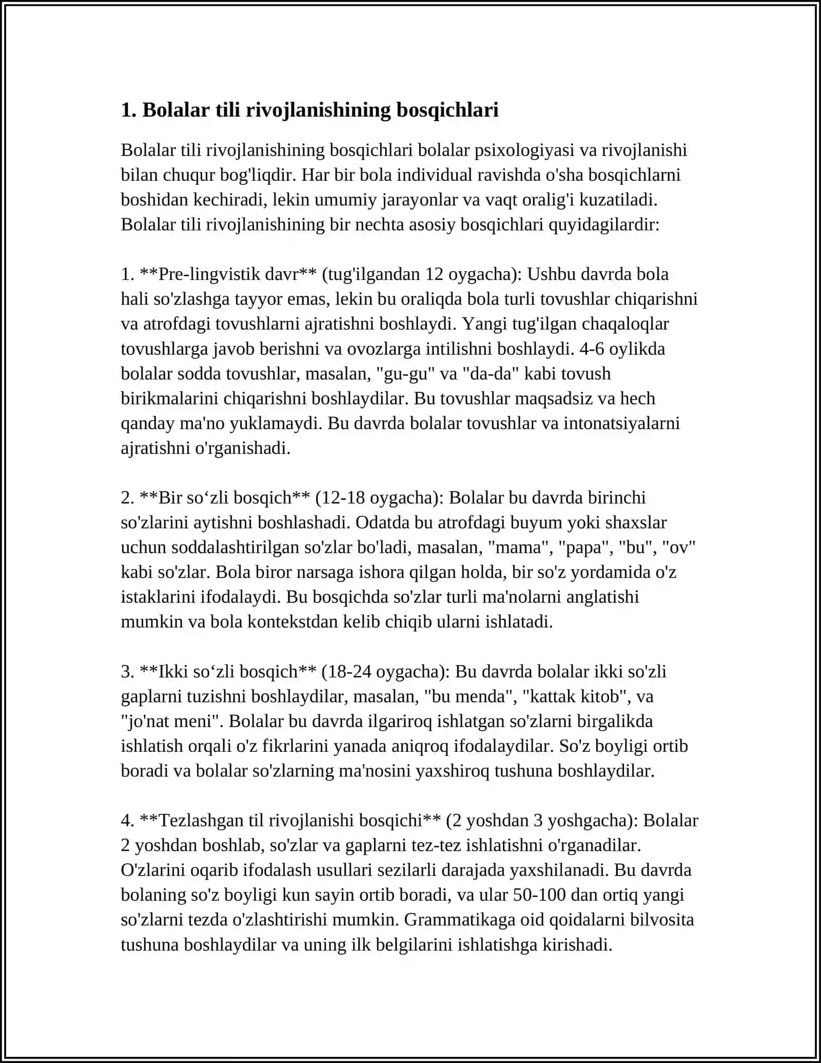 PSIXOLINGVISTIKA. BOLALAR TILLING ILK RIVOJLANISH DAVRI 4