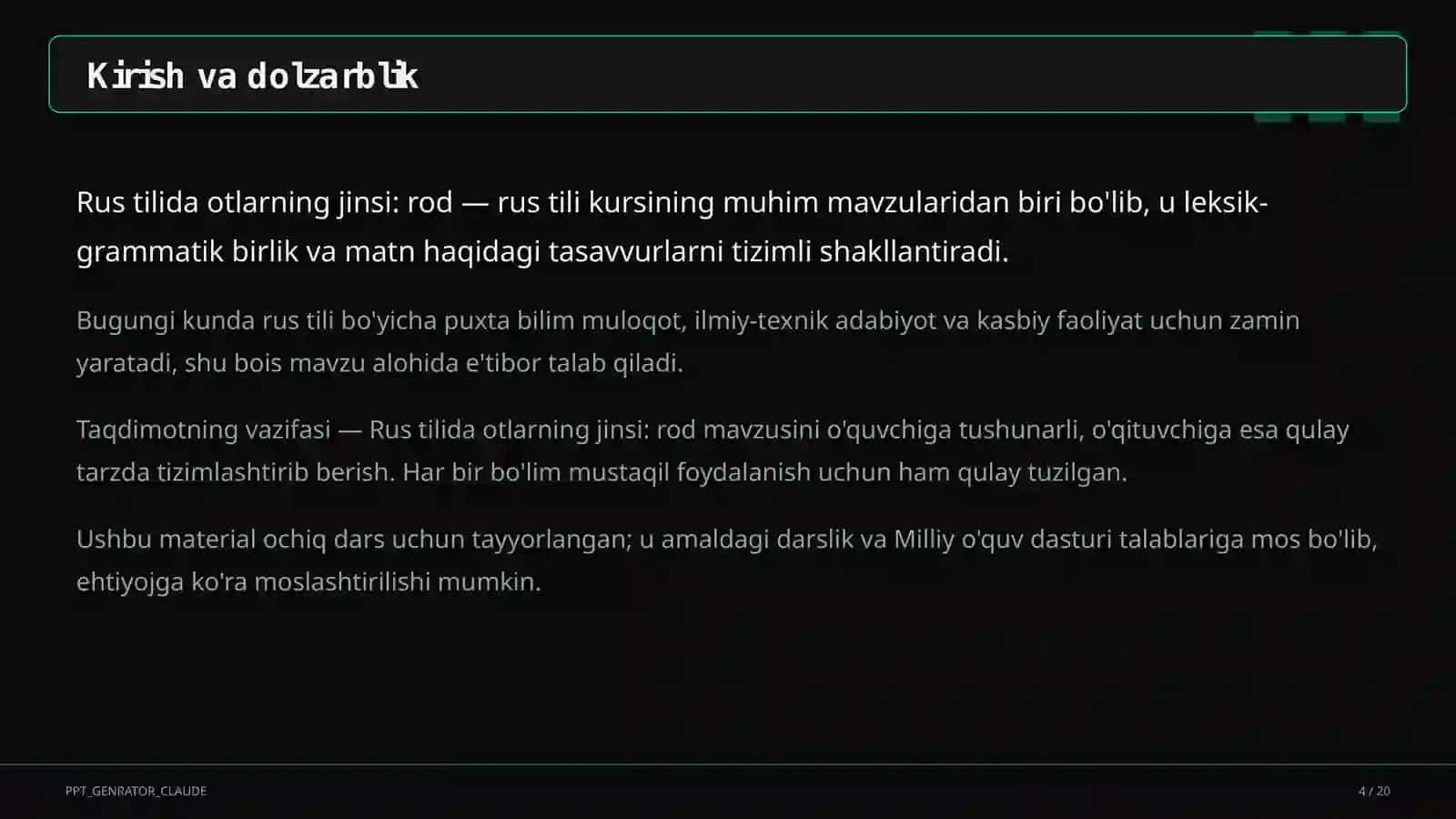 Rus tilida otlarning jinsi: rod (3-sinf) 4