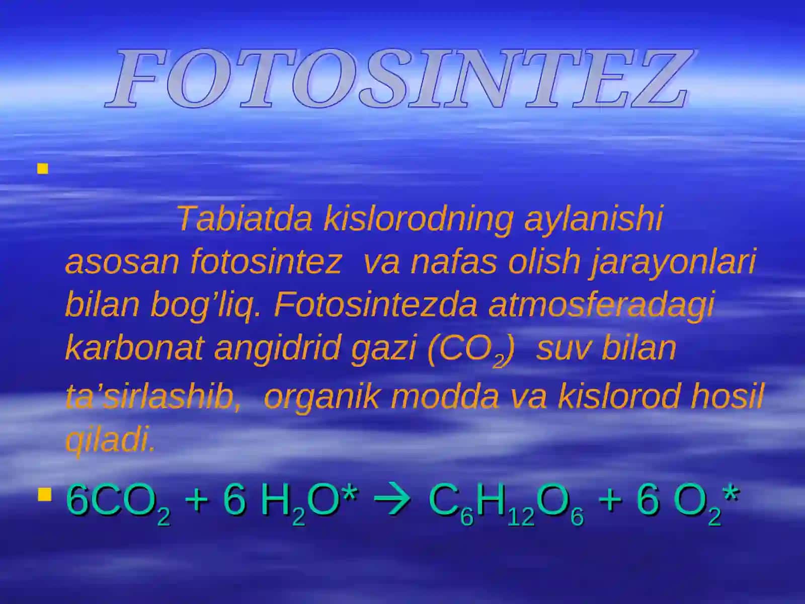 Kislorodning tabiatda aylanishi, havoning tarkibi. Havoni ifloslanishdan saqlash 4