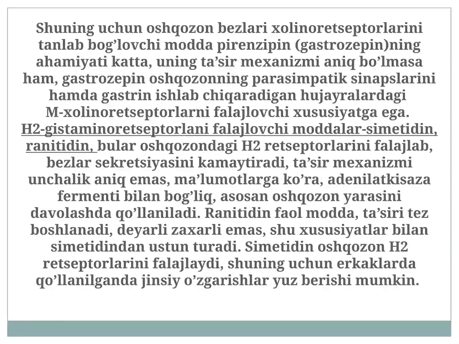 Oshqozon  yarasi va 12barmoqli ichak kasalliklarini davolashda qo’llaniladigan moddalarr 4