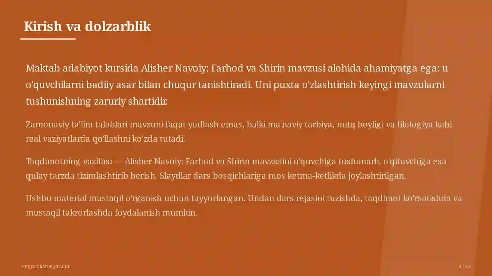 Alisher Navoiy: Farhod va Shirin (8-sinf) 4