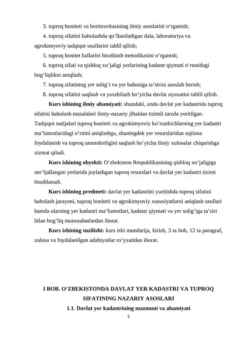 O‘ZBEKISTON RESPUBLIKASIDA DAVLAT YER KADASTRINI YURITISHDA TUPROQNING SIFATI 4