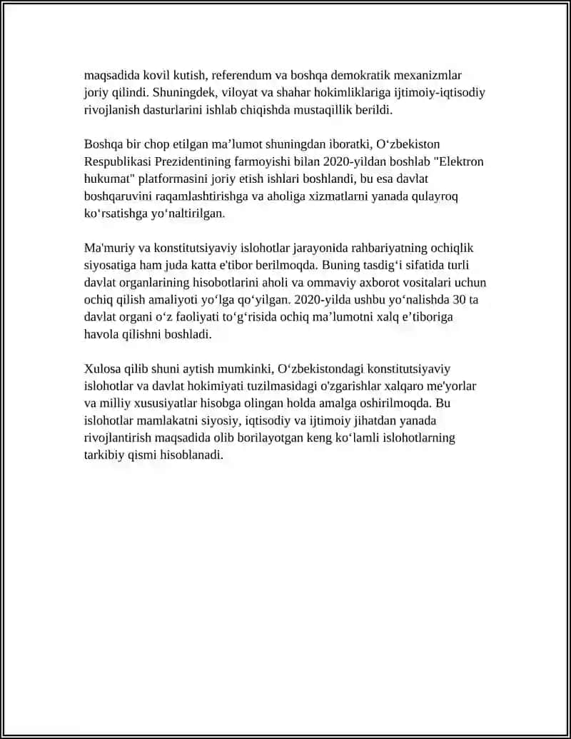 MUSTAQILLIK YILLARIDA DAVLAT BOSHQARUVI TIZIMIDA AMALGA OSHIRILGAN ISLOHOTLAR 4