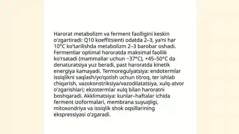 Turli ekologik omillarning tirik organizmlarga taʼsir etish mexanizmlari 4