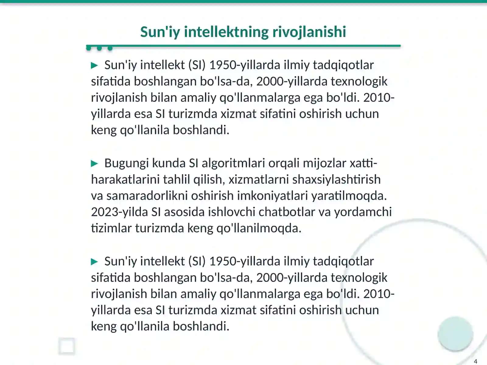 TURIZMDA RAQAMLI TEXNOLOGIYALAR VA SUN'IY INTELEKT INNOVATSION JARAYON SIFATIDA 4