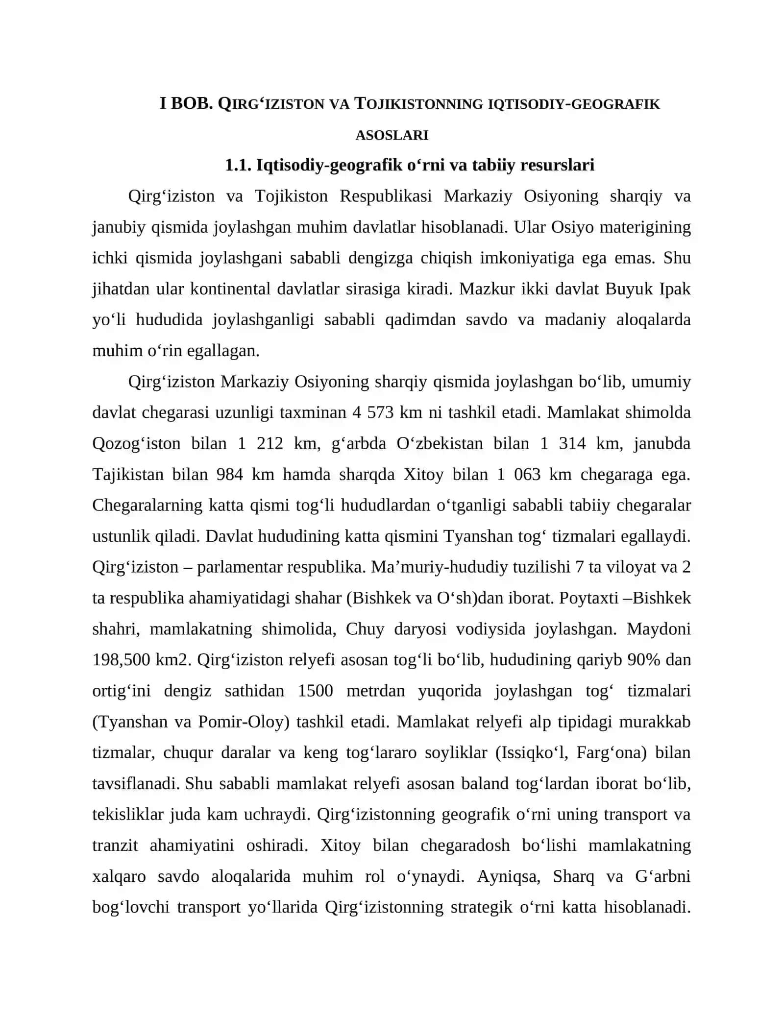 Qirg’iziston va Tojikiston Respublikalariga iqtisodiy-geografik tavsif 4