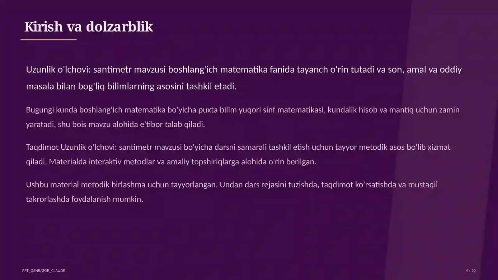 Boshlang'ich sinf: Matematika 4